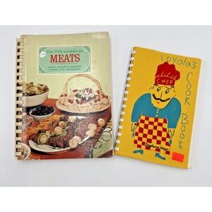 Vintage PTA Spiral Cookbooks Alabama PTA Meats + Loyolas PTA 60s/70s Lot of 2